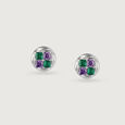 Geometric Emerald Enigma Silver Stud Earrings,,hi-res view 2