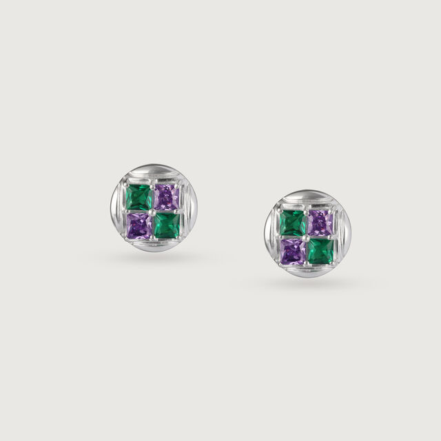 Geometric Emerald Enigma Silver Stud Earrings,,hi-res image number null