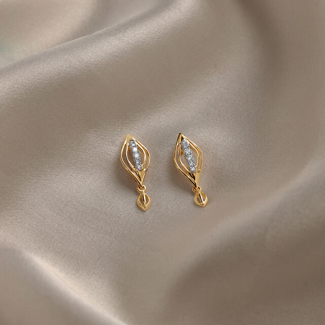 Breezy Elegance 14 Kt Gold & Diamond Drop Earrings,,hi-res image number null