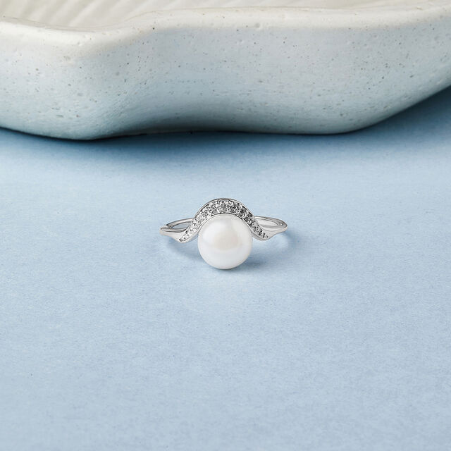 Majestic Pearl Silver Finger Ring,,hi-res image number null
