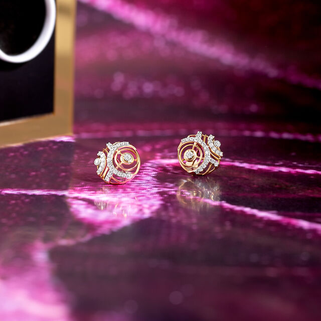 Laser Swirl Gold & Diamond Stud Earrings,,hi-res image number null