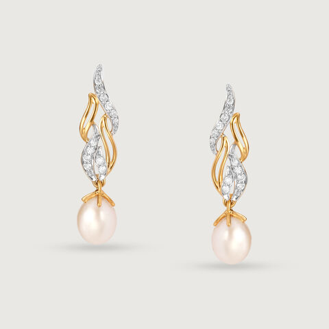 Meandering River 18KT Diamond & Pearl Drop Earrings
