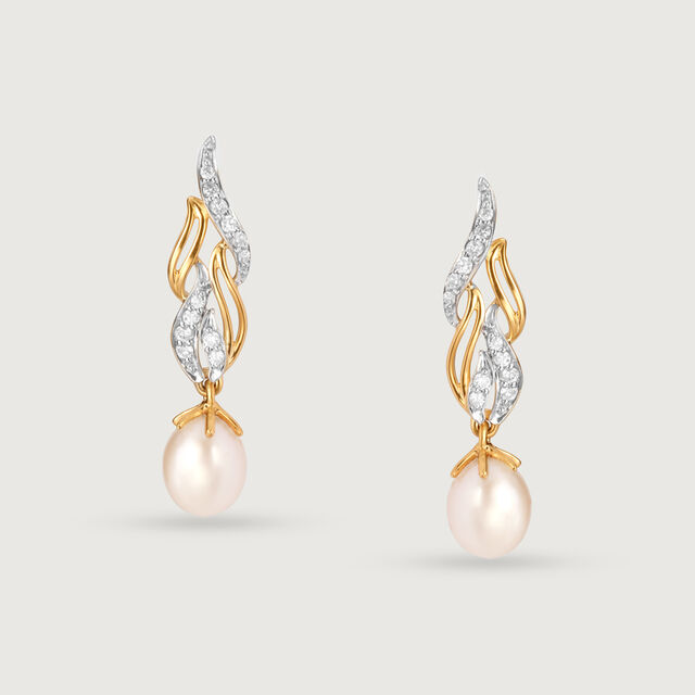 Meandering River 18KT Diamond & Pearl Drop Earrings,,hi-res image number null
