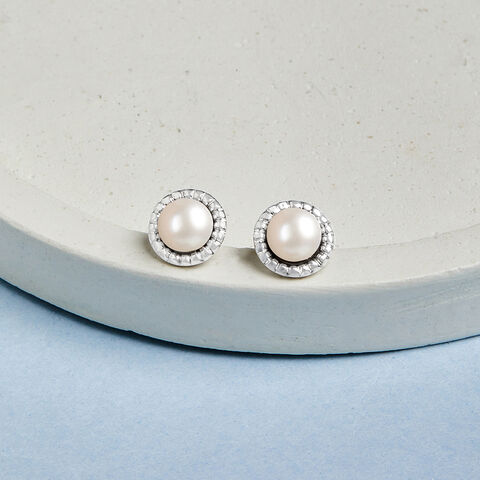 Minimalist Pearl Silver Stud Earrings