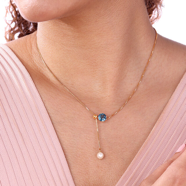 Aqua Twinkle Pearl & Gold Necklace,,hi-res image number null