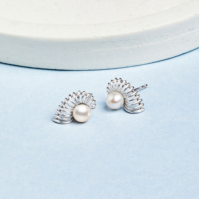 Luminous Pearl Silver Stud Earrings,,hi-res image number null