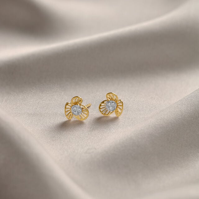 Enchanted Bloom 14 Kt Gold & Diamond Stud Earrings,,hi-res image number null