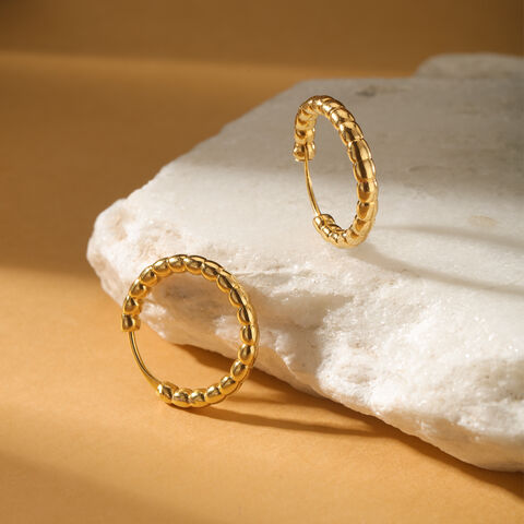 22KT Yellow Gold Radiant Beaded Hoop Earrings