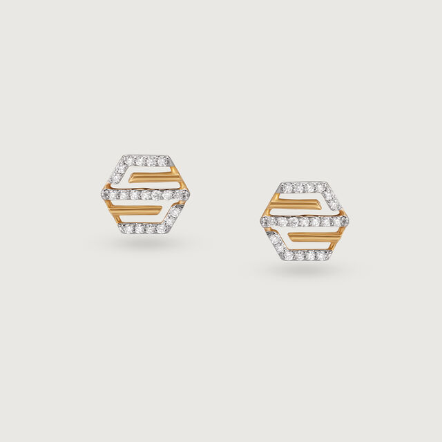 Hexagon Edge Gold & Diamond Stud Earrings,,hi-res image number null