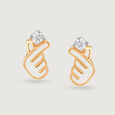 Korean Hearts 14KT Yellow Gold Stud Earrings,,hi-res view 2