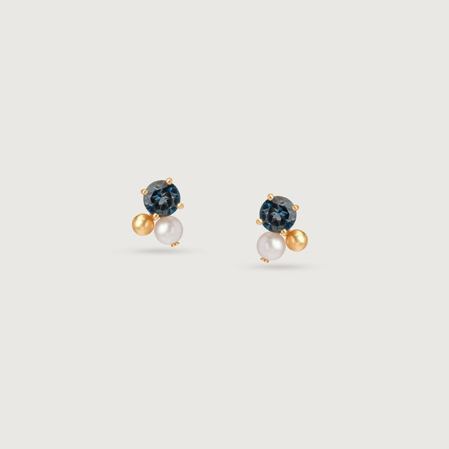 Aqua Twinkle Pearl & Gold Stud Earrings,,hi-res image number null