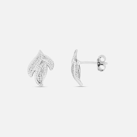 Shimmering Leaf Silver Studs Earrings