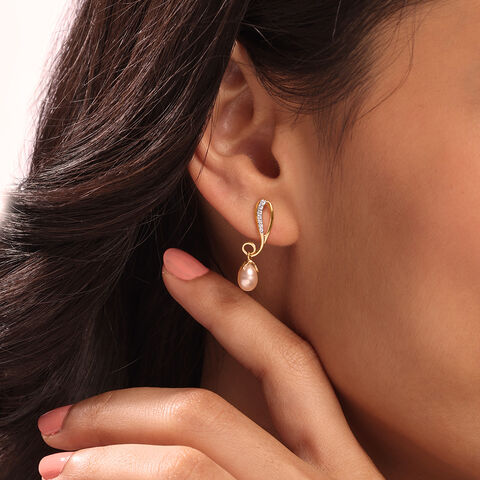 Paisley Cascade 14KT Diamond & Pearl Drop Earrings