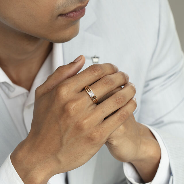 Clean Cuts Gold & Diamond Finger Ring for Men,,hi-res image number null