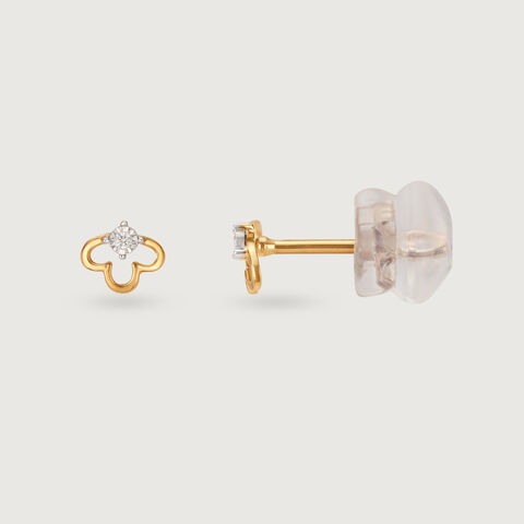 Lucky Clover 14 Kt Gold and Diamond Stud Earrings