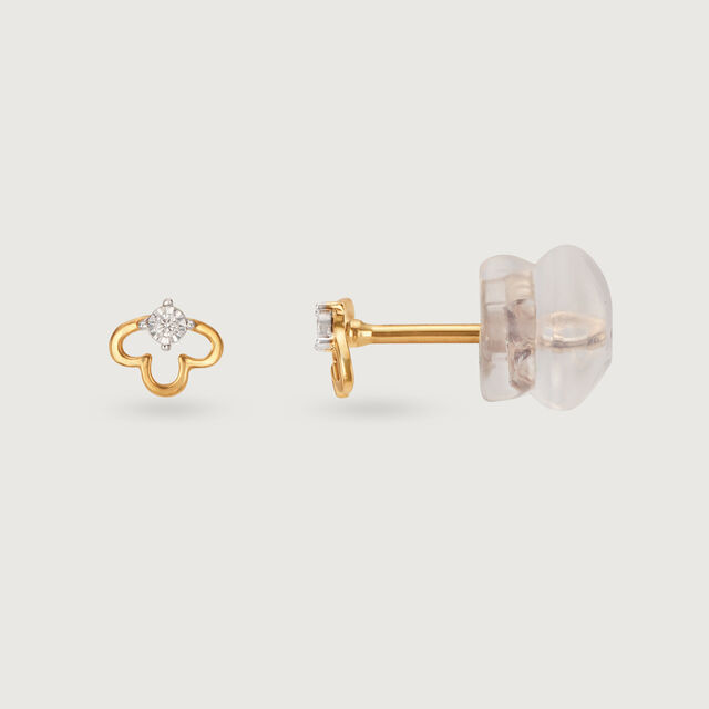 Lucky Clover 14 Kt Gold and Diamond Stud Earrings,,hi-res image number null