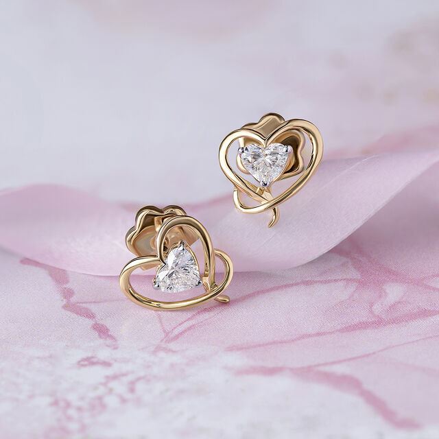 Enchanted Heart 14 kt Gold & Diamond Stud Earrings,,hi-res image number null