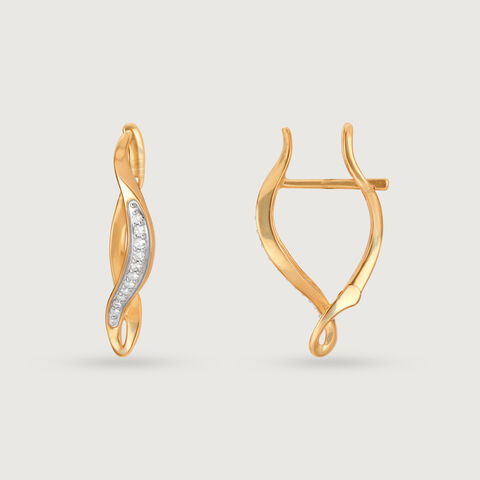 Serenity Curve 14 Kt Gold & Diamond Hoop Earrings