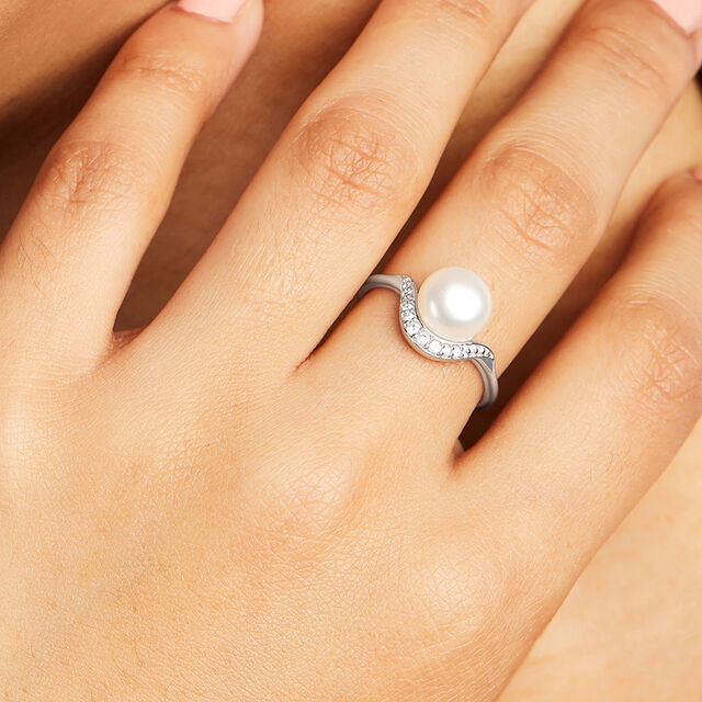 Majestic Pearl Silver Finger Ring,,hi-res image number null