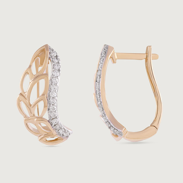 Leafy Radiant Gold & Diamond Hoop Earrings,,hi-res image number null