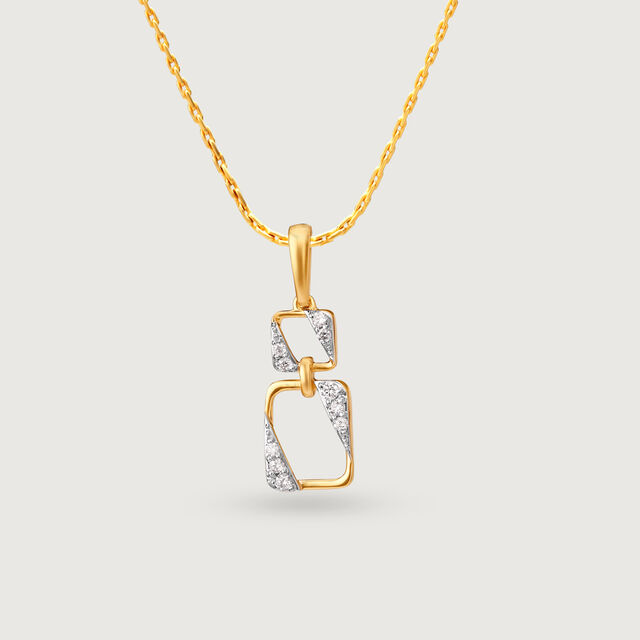 Contemporary Square Gold & Diamond Pendant,,hi-res image number null