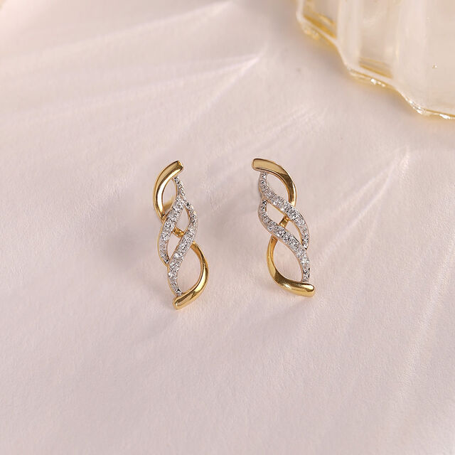 Graceful Twist Gold & Diamond Stud Earrings,,hi-res image number null
