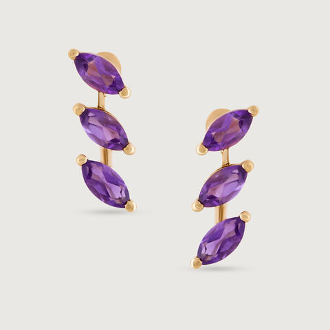Twilight Spark Amethyst & Gold Marquise Stud Earrings