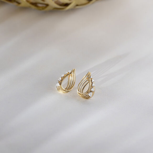 Basketry Flow Gold and Diamond Stud Earrings,,hi-res image number null