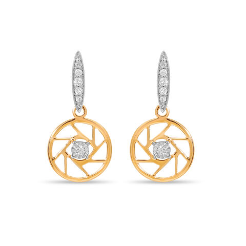 14KT Yellow And White Gold Geometric Evil Eye Dangler Earrings