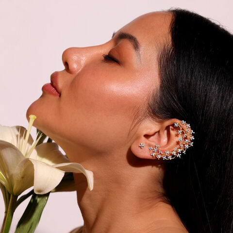Floral Quilt Diamond Ear Cuff