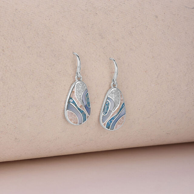 Mother of Pearl Wave Silver Hoop Earrings,,hi-res image number null