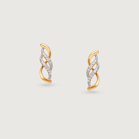 Graceful Twist Gold & Diamond Stud Earrings