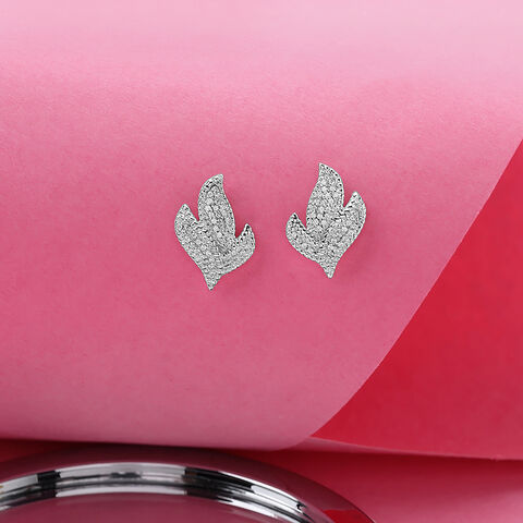 Shimmering Leaf Silver Studs Earrings