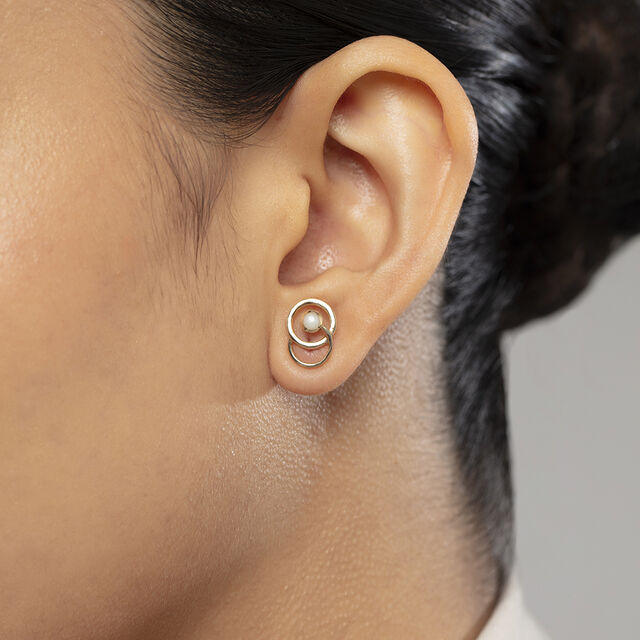 Timeless Glow Gold & Pearl Stud Earrings,,hi-res image number null