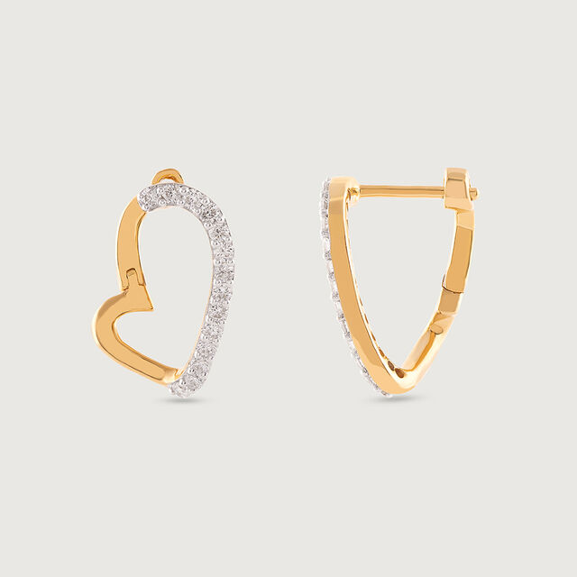 Heart Charm Gold & Diamond Hoop Earrings,,hi-res image number null