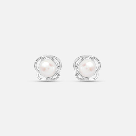Spiral Pearl Silver Stud Earrings