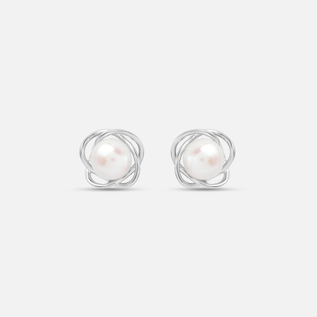 Spiral Pearl Silver Stud Earrings,,hi-res image number null