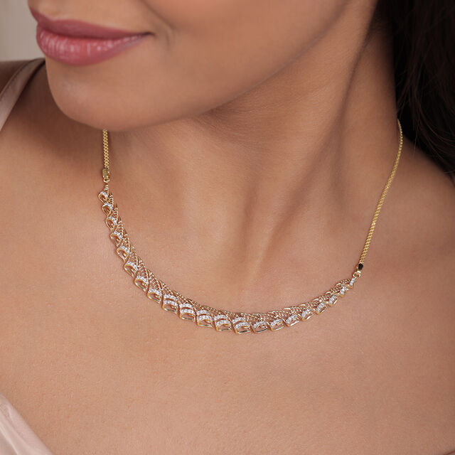Luxe Leaf 14 Kt Gold and Diamond Necklace,,hi-res image number null