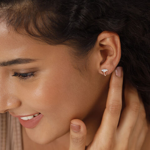 14kt White And Rose Gold Diamond Stud Earrings