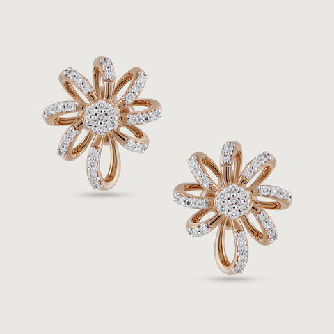 Sparkling Daisy Gold & Diamond Stud Earrings