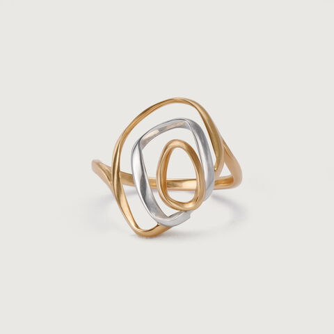 14KT Yellow-White Gold Oval Finger Ring With Openwork