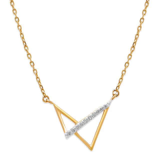 14KT Yellow Gold Abstract Sleek Diamond Pendant With Chain,,hi-res image number null
