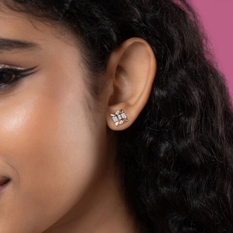 Sequin Grid Gold & Diamond Stud Earrings