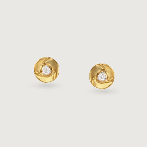 Shimmering Twist 14 Kt Gold and Diamond Stud Earrings