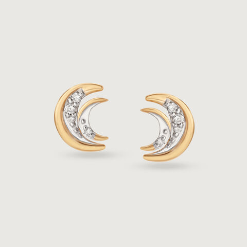 Moonlight Serenade 14KT Crescent Moon Diamond Stud Earring