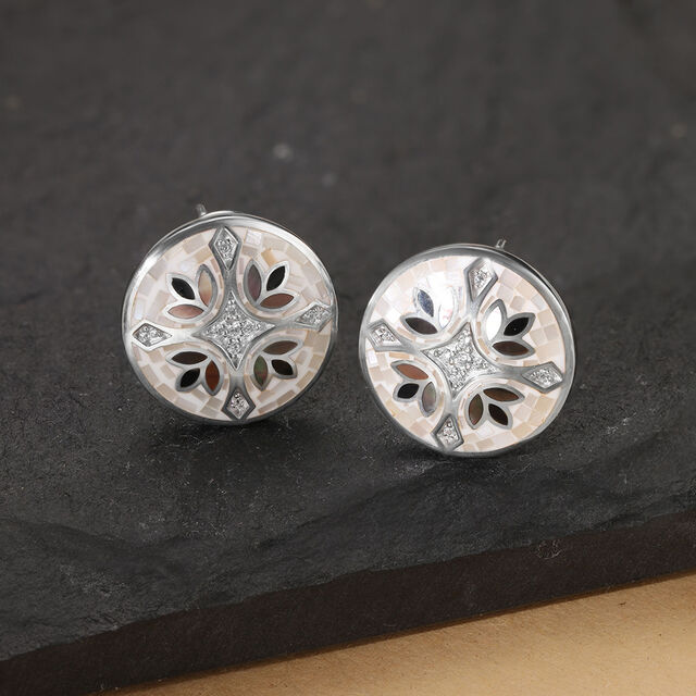 Mosaic Charm Silver Stud Earrings,,hi-res image number null