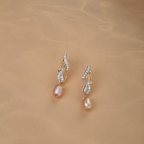 Meandering River 18KT Diamond & Pearl Drop Earrings