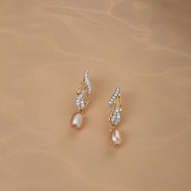 Meandering River 18KT Diamond & Pearl Drop Earrings,,hi-res image number null