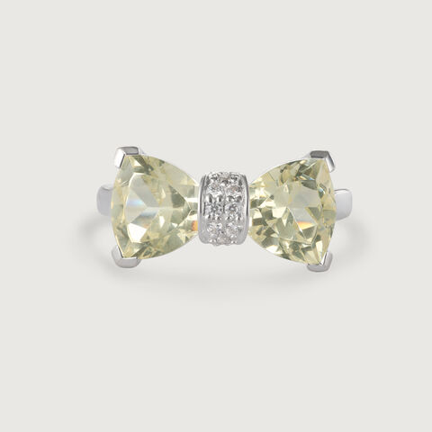 Green Gold Bow-Accentuated Silver Finger Ring