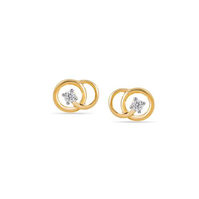 14KT Yellow Gold Sleek Circles Diamond Stud Earrings,,hi-res image number null